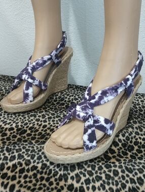 N.Y.L.A. Purple Tie-Dye Espadrille Wedge Sandals
